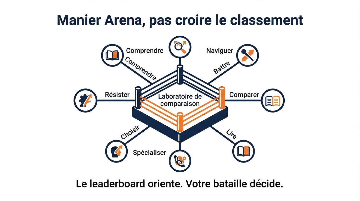 Les huit niveaux pour manier Arena : comprendre, naviguer, battre, comparer, lire, spécialiser, choisir, résister